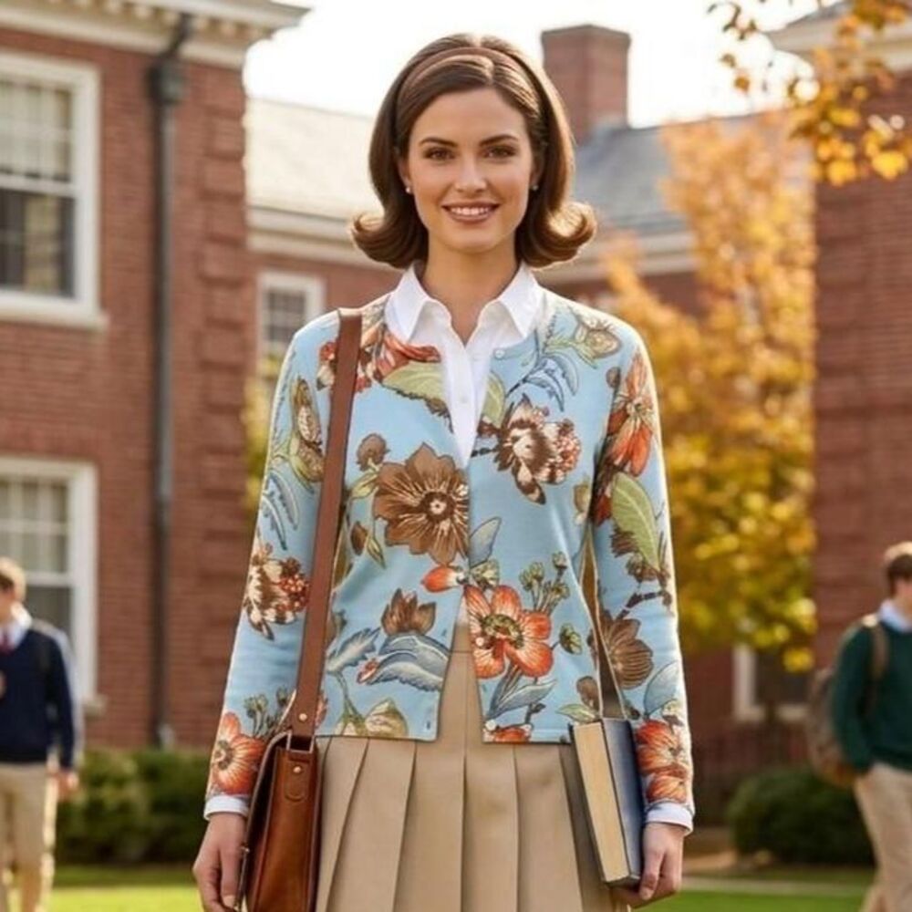 Vintage 90s Silk Club Floral Silk Blend Cardigan Sweater | Size Large preppy lux